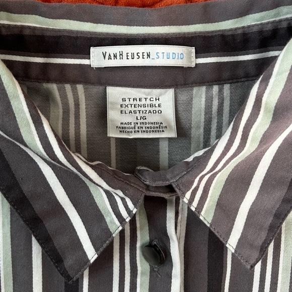 Van Heusen Studio Striped Stretch Button Down Shirt | Size Large - Picture 6 of 7
